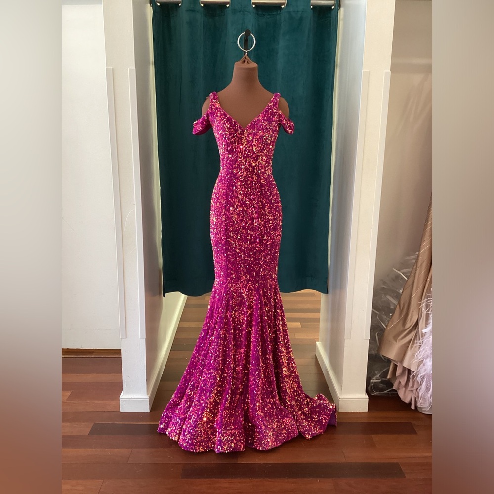 Jonathan Kayne velvet sequin plunging V-neck trumpet gown